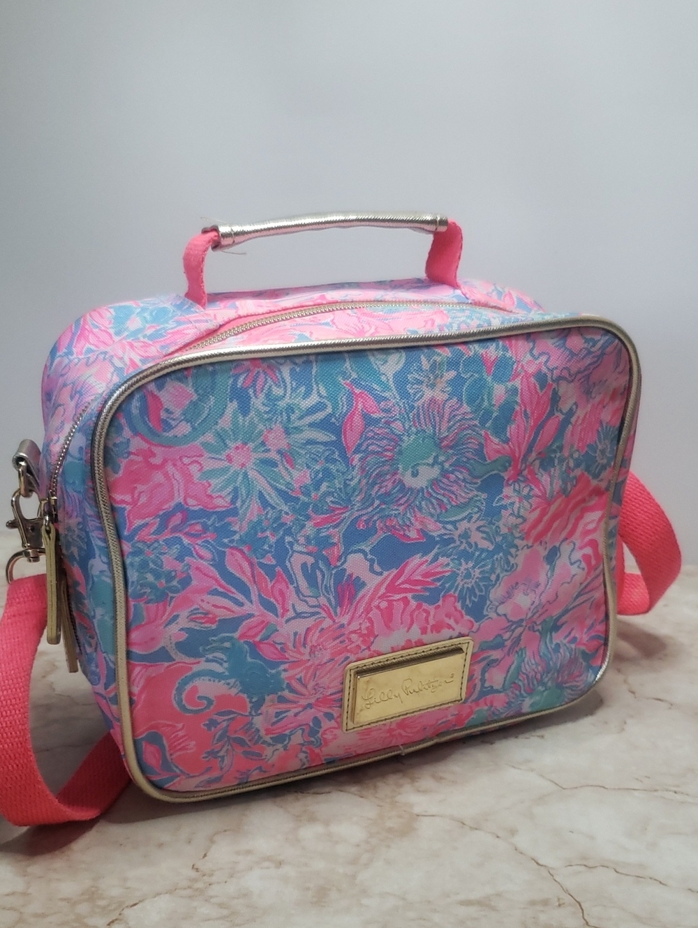 Lilly Pulitzer Pink & Blue Floral Crossbody Lounch Bag